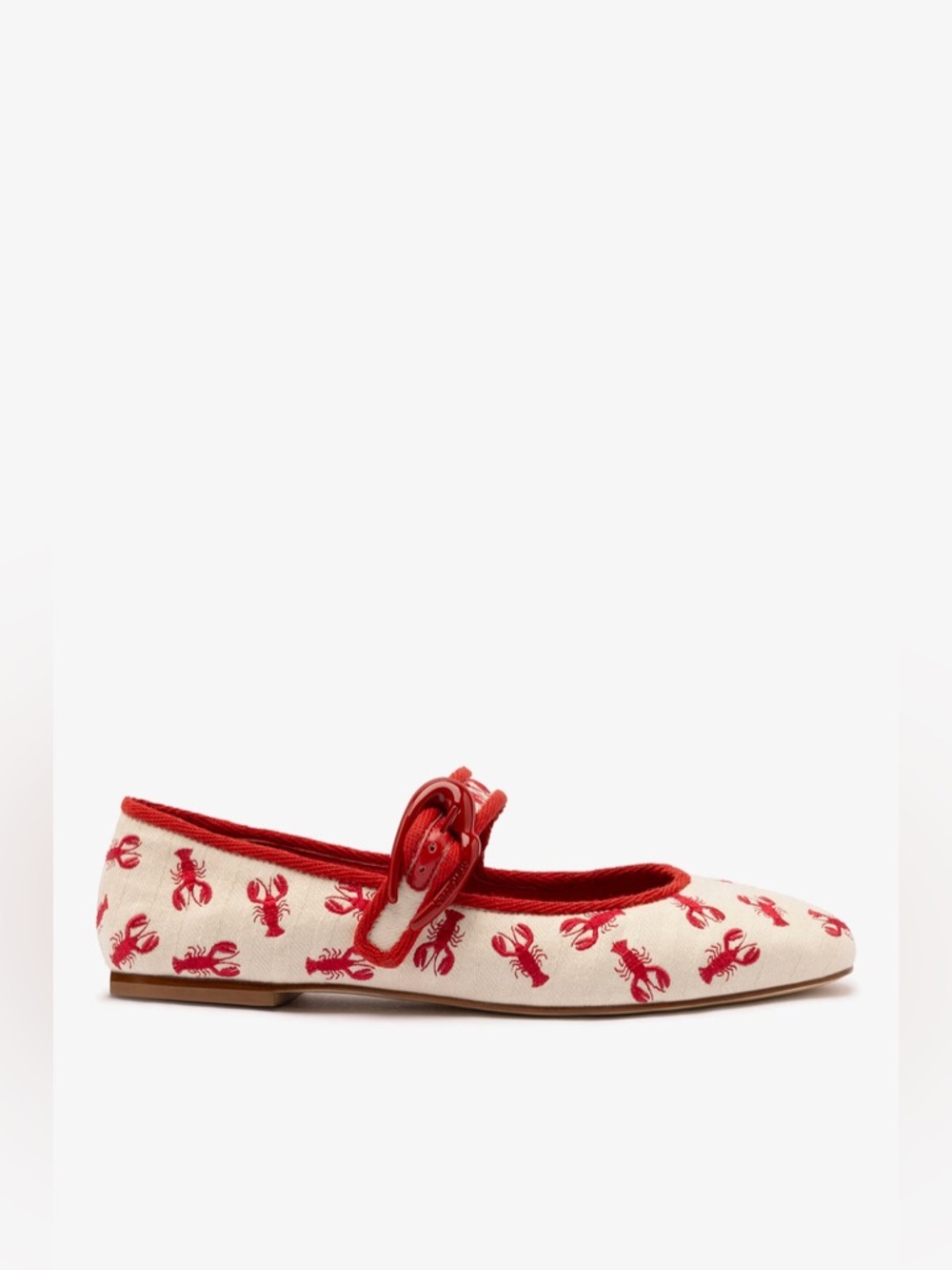 Larroude Red and Cream Lobster Mary Jane Flats